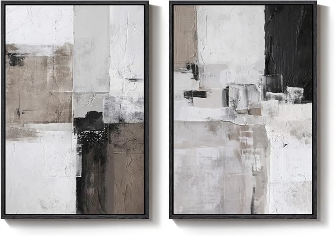 Framed Abstract Black and White Brown Wall Art - Image 9