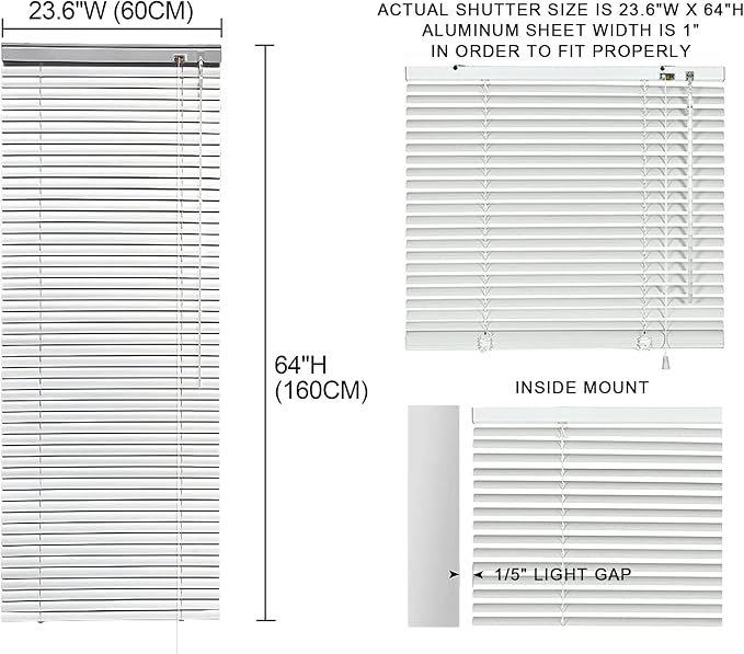 YIIBAII Mini Blinds Suitable for 24" W x 64" H Windows 1" Aluminum Horizontal - Image 6