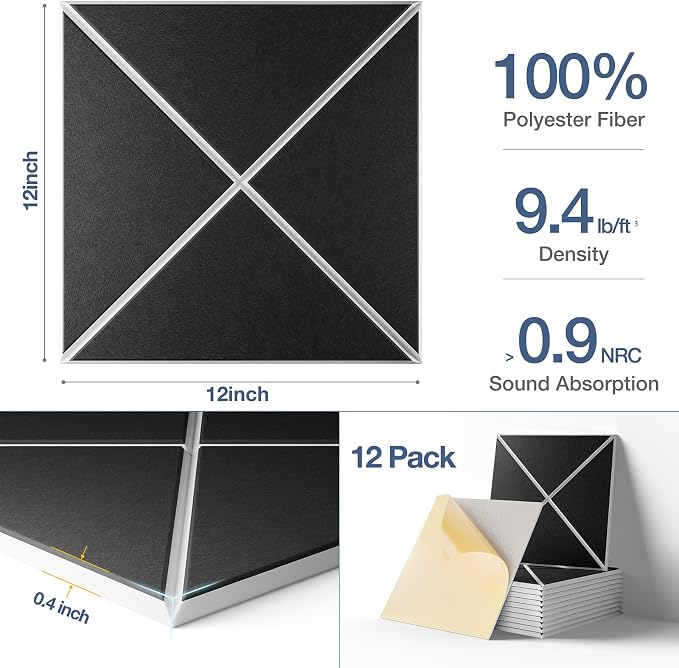 12 Pack Self-Adhesive Acoustic Panels, Soundproof Wall Panels - Image 3