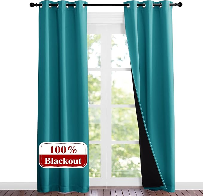 NICETOWN Peacock Teal Blackout Curtains 84 inches Long, Full Light Blocking by NICETOWN