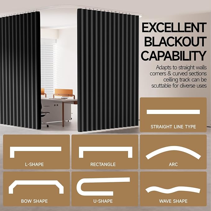 Room Divider Ceiling Curtains W/Flexible Track Sets, inch Extra Long Blackout - Image 4