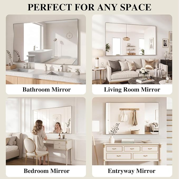 Koonmi Silver Rectangle Wall Mirror, 24x32 Inch Bathroom Mirror, Aluminum Frame - Image 6