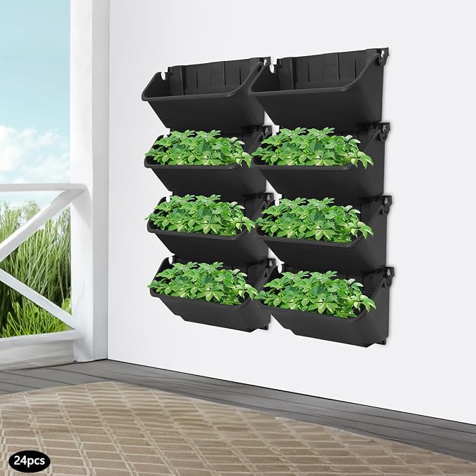 24 Pots Wall Mounted Planter, Plastic Wall Vertical Planter, - Image 8