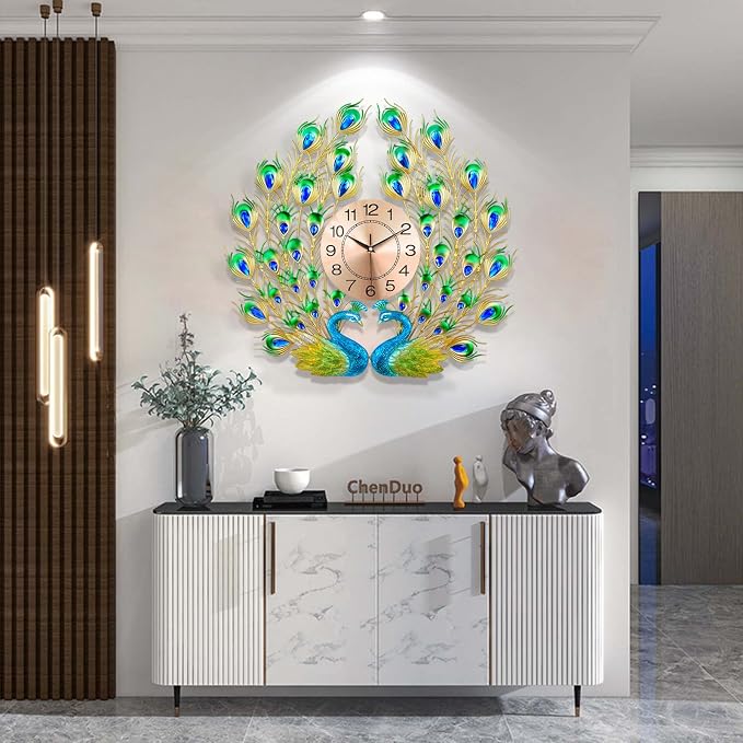 Large Peacock Wall Clock Silent Non-Ticking, 3D Creative Luxury Decorative Wall - Image 8