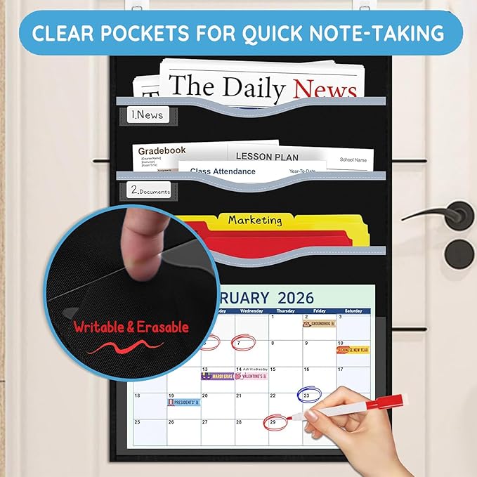 ALSLEA 4 Pockets Hanging Wall File Organizer 15" Extra Wide Pocket Chart - Image 4