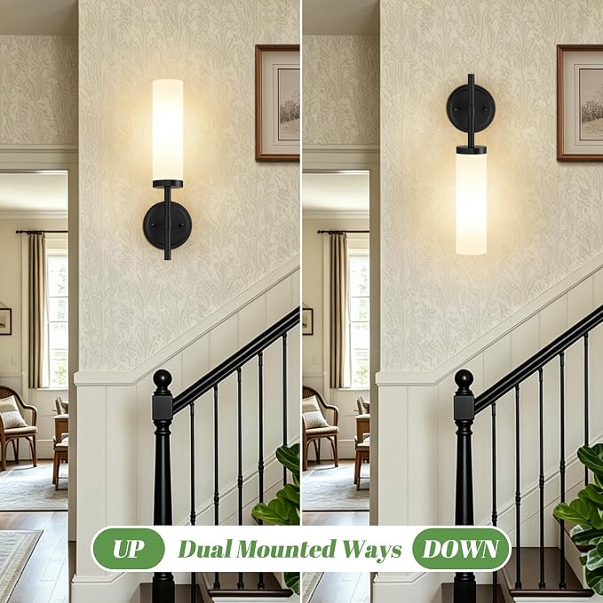 MOKATNG Wall Sconces Set of Two, Matte Black Bathroom Sconces - Image 8