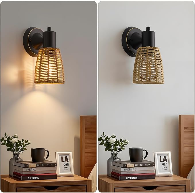 EJIAXIN Boho Rattan Wall Sconces Set of 2 - Image 2