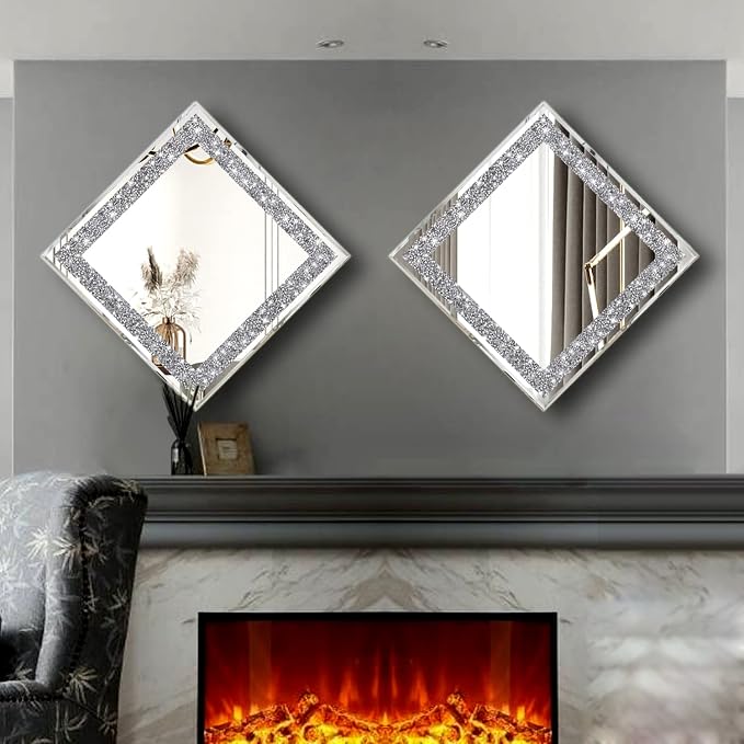2 Piece Wall Mirrors, Crush Diamond Mirrors Decor - Image 4