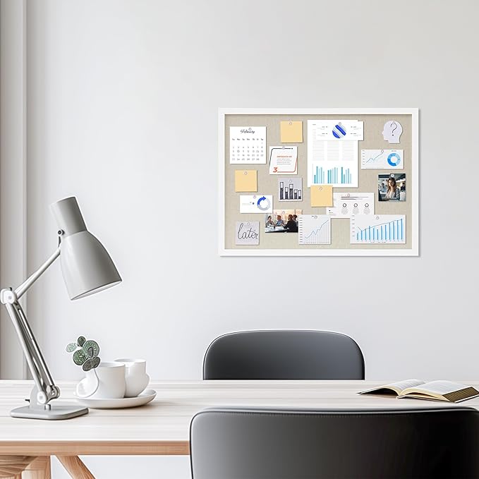 DAHAPYBOO Cork Board with Linen White, Bulletin Board 23"x17" Hanging Corkboards - Image 3