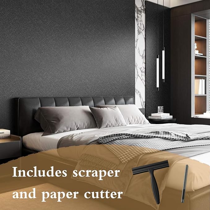 Black Silk Wallpaper Peel and Stick Embossed Self Adhesive Contact Paper 15.7" - Image 3