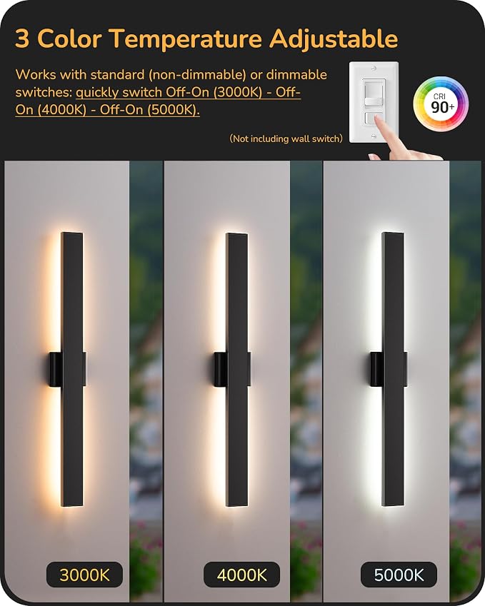 EDISHINE 31.5" LED Outdoor Wall Lights, 3CCT & 10%-100% Dimmable, IP65 - Image 4