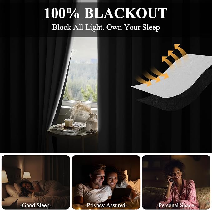 RYB HOME 100% Blackout Curtain Extra Wide - Image 3