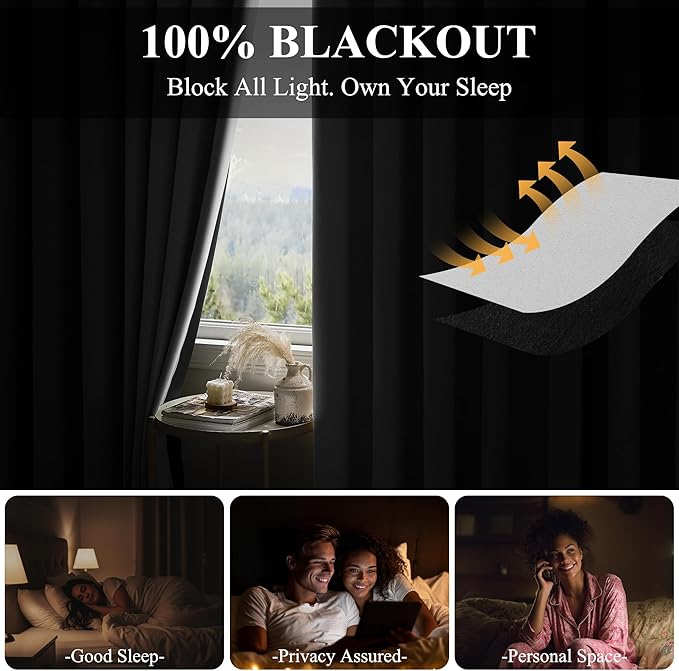 RYB HOME 100%Blackout Sliding Door Curtain, Back Tab&Rod Pocket Extra Wide Room - Image 3