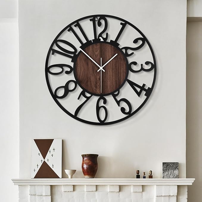 LEIKE Large Wall Clocks, Non Ticking, Battery Operated Rustic Round Modern Big by LEIKEWALLCLOCK
