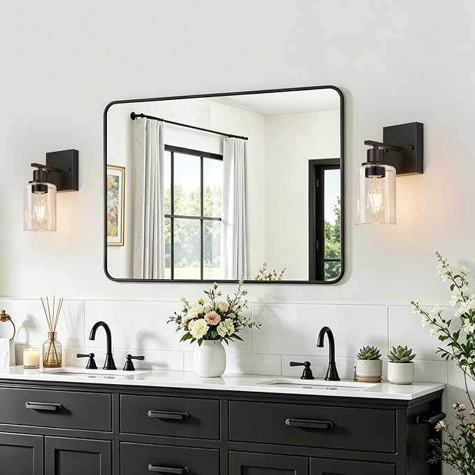 Indoi Set of 2 Wall Sconces for Bathroom, Matte Black Modern Vanity Lights - Image 6