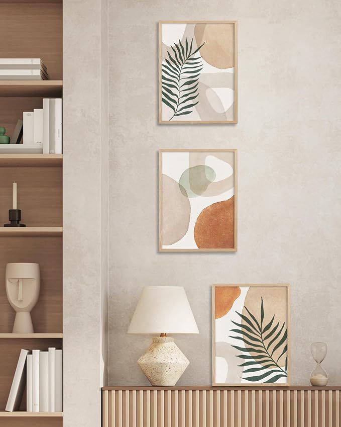 HesenDot Unframed Neutral Boho Wall Art Set of 3, 12x16in Botanical Leaves - Image 5