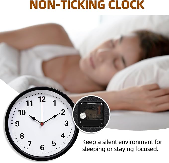 LEIKE Metal Wall Clock 10IN Black, Retro Silent Quartz Battery Operated - Image 4