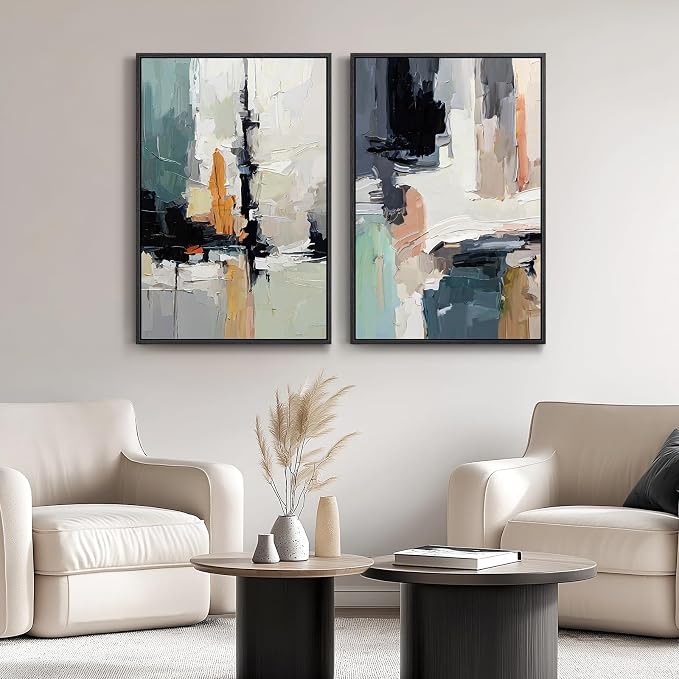 Large Framed Colorful Abstract Wall Art, Bright Blue Green Multicolor Pictures - Image 5