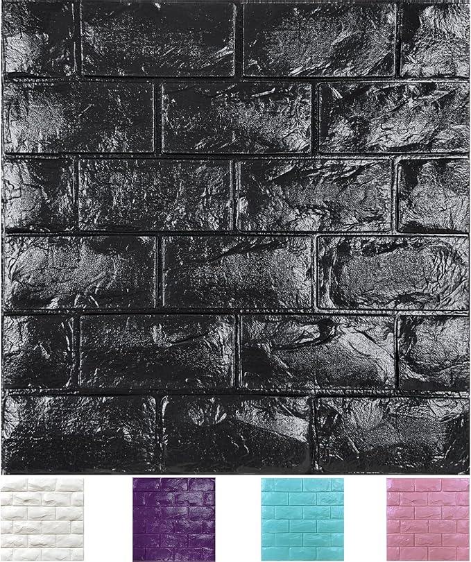 30PCS 3D Wall Panels Peel and Stick Faux Brick Wallpaper Black Self Adhesive by Yutianli
