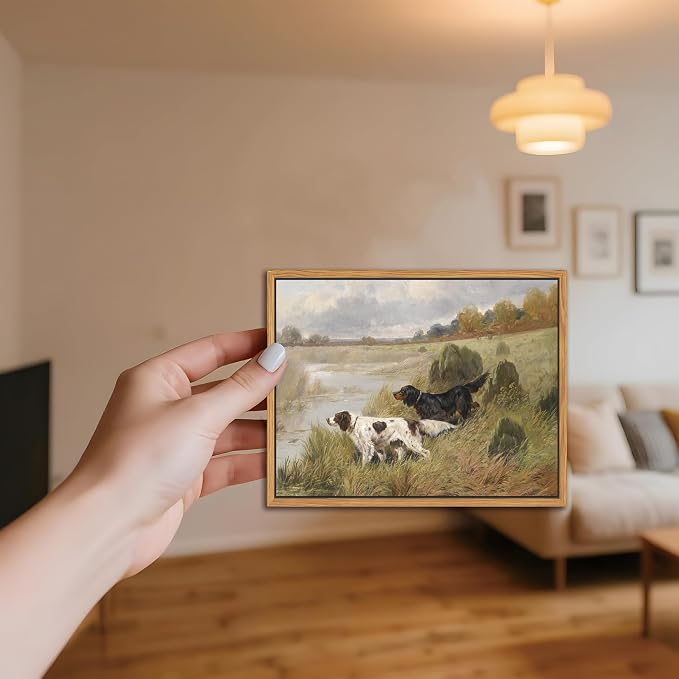 Floating Framed Vintage Hunting Dog Wall Art, Classic Countryside Landscape - Image 9