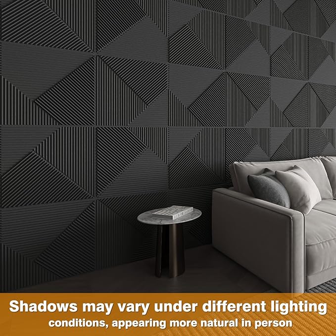WOWSTAR 12-Pack 3D Wall Panels 19.7" x 19.7", Modern Black Wall Covering - Image 3