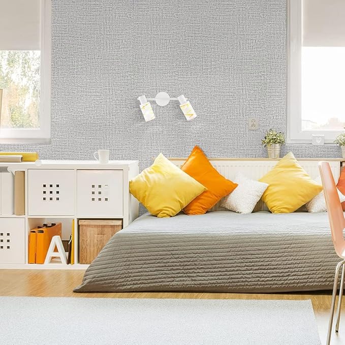 Grey Grasscloth Peel and Stick Wallpaper 17.7inchx118.1inch Textured Wallpaper - Image 2