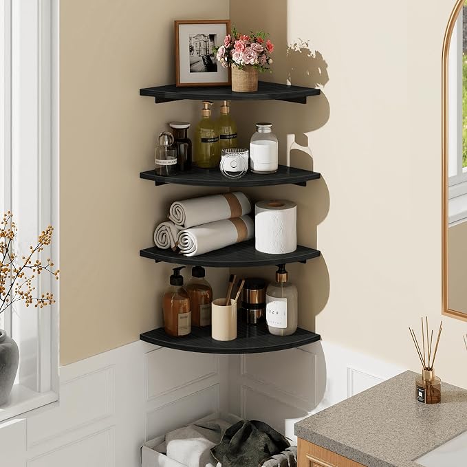 Homode Corner Shelf Wall Mount, 4 Tier Rounded Corner Floating Shelves - Image 2