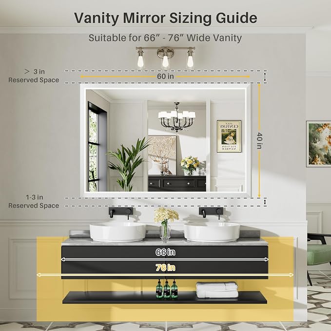 60x40 Inch White Bathroom Mirror - Image 2