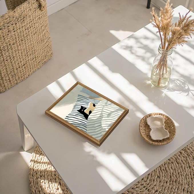 Fantasy Artists Reading Black Cat on Bed Wood Framed Wall Art, 8x10 Inches - Image 5