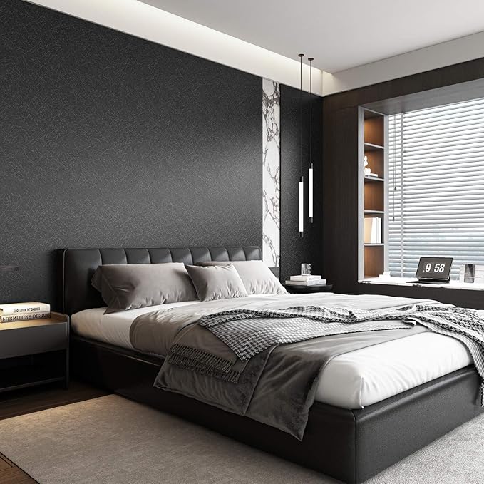 Abyssaly 23.6" x 118" Black Silk Wallpaper Peel and Stick Embossed Self - Image 9