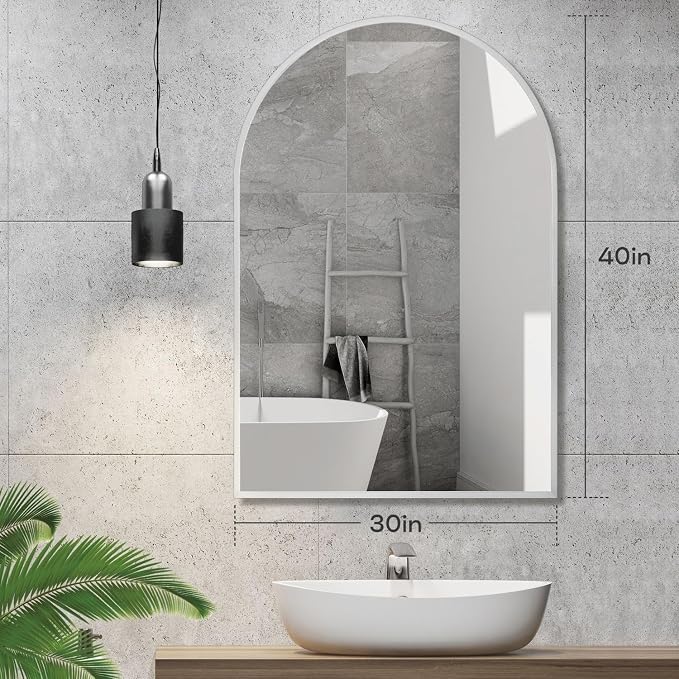 30" x 40" Silver Arched Mirror, Large Arch Bathroom Vanity and Wall Decor Mirror - Image 3