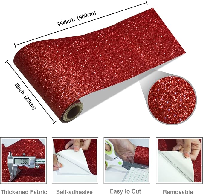CRE8TIVE Red Glitter Wallpaper Border Peel and Stick Decorative Sparkle Red - Image 6