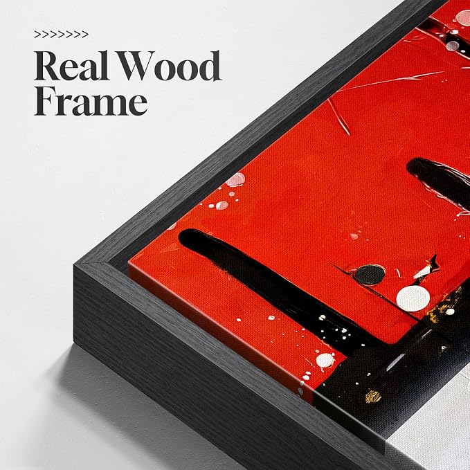 Extra Large Framed Red Black White Gold Abstract Wall Art - Image 6