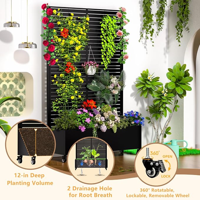 MTART Metal Planter Box with Trellis, 72.1"x47.2"x16" Outdoor Galvanized Raised - Image 3