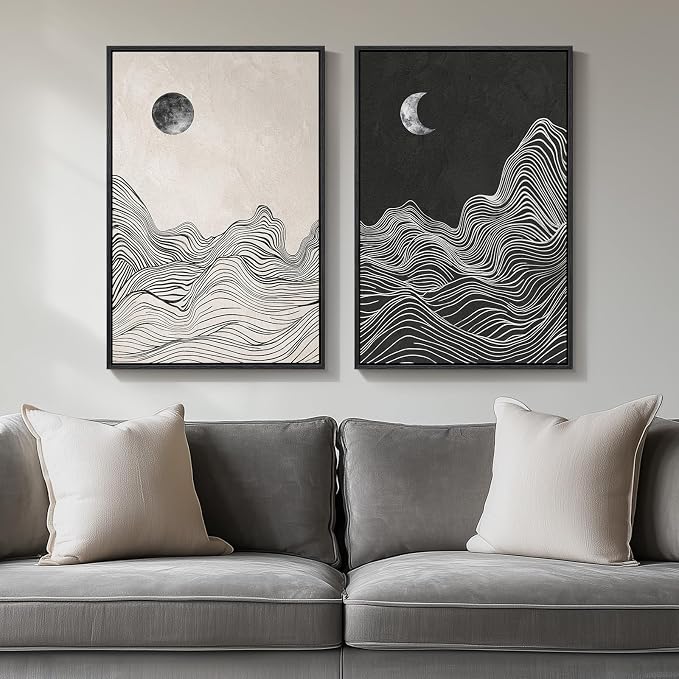 Framed Black and White Abstract Wall Art, 2 Piece Modern Canvas Prints - Image 4