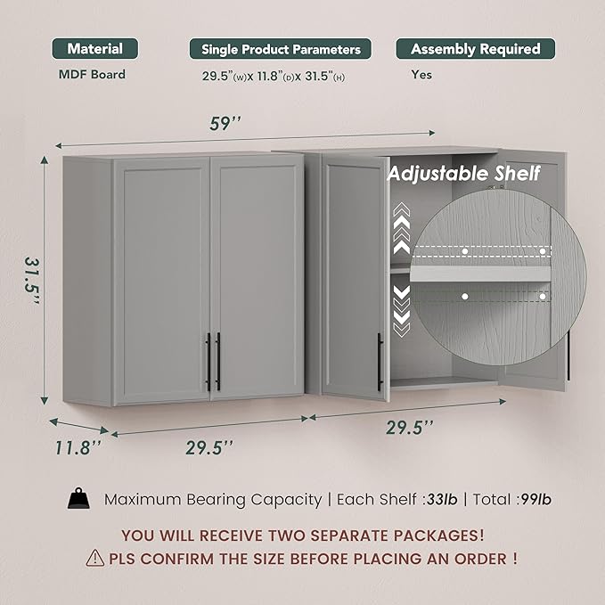 FIMELLO 59" Wall Cabinets for Laundry Room - Image 2