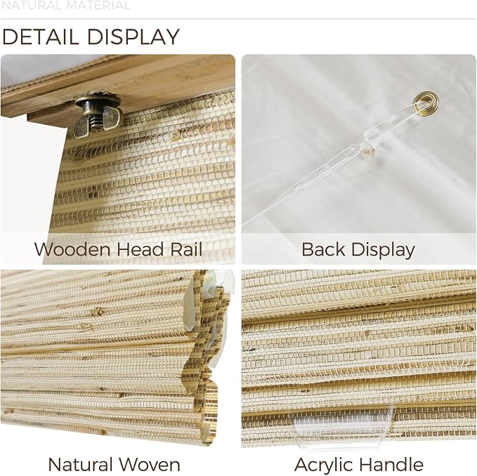 TWOPAGES Woven Bamboo Cordless Roman Shades, Custom No Drill or Motorized Blinds - Image 5