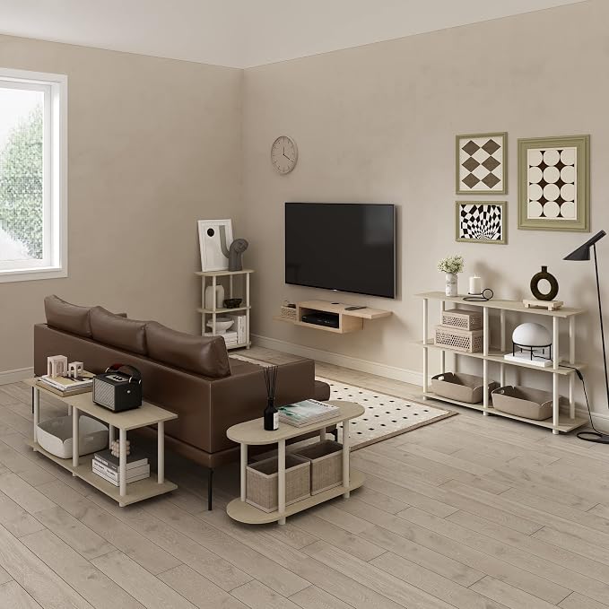 Furinno Turn-N-Tube No Tools Modern Oval Side Table, Bauhaus Oak/Beige - Image 4