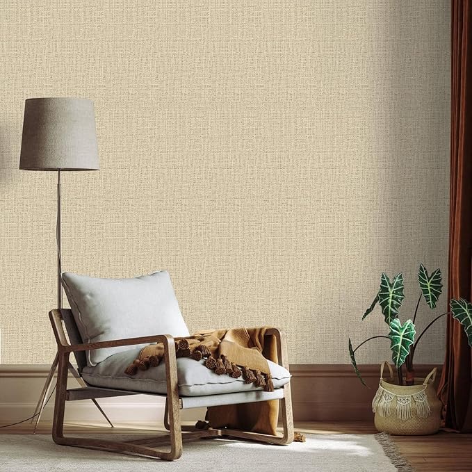 TANONE Khaki Contact Paper Peel and Stick Wallpaper, Grasscloth Beige Wallpaper - Image 4