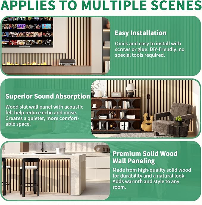 Wood Slat Acoustic Panels, 4 Pack 94" x 8" Wood Wall Panels, Soundproof Wood - Image 4