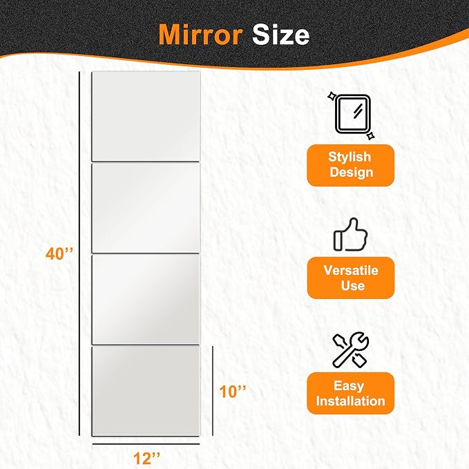 Delma Frameless Mirror Tiles 12"x10"x4 Pcs Wall Mounted, Shatter Resistant Full - Image 3