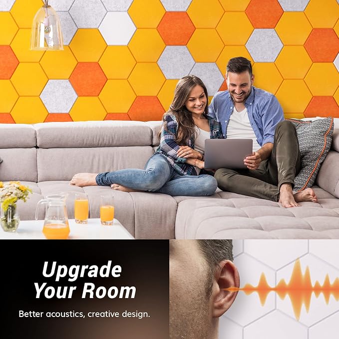 18 Pack High Density Hexagon Acoustic Panels, TONOR 12"x 10"x 0.4" Soundproof - Image 4