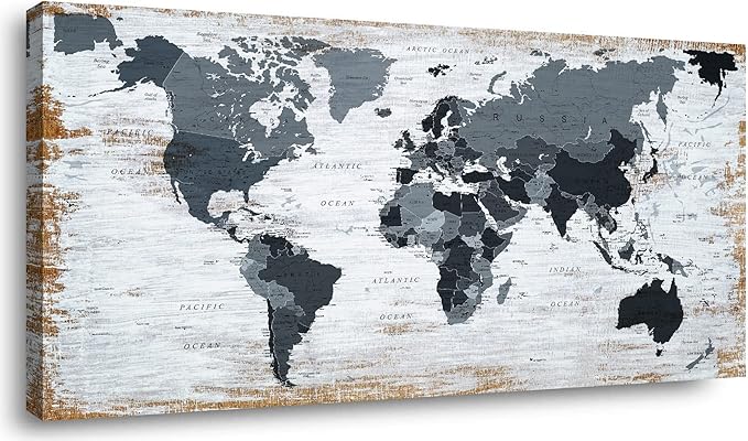 World Map Canvas Wall Art Decor Black Wall Decor Office World Map Wall Art by ZEYDRT