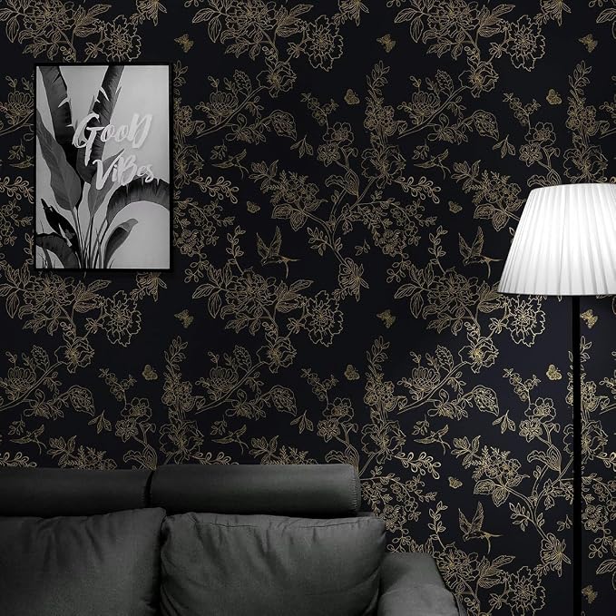 Froluya Black and Gold Wallpaper Peel and Stick Wallpaper 17.7"x590.5" Vintage - Image 7