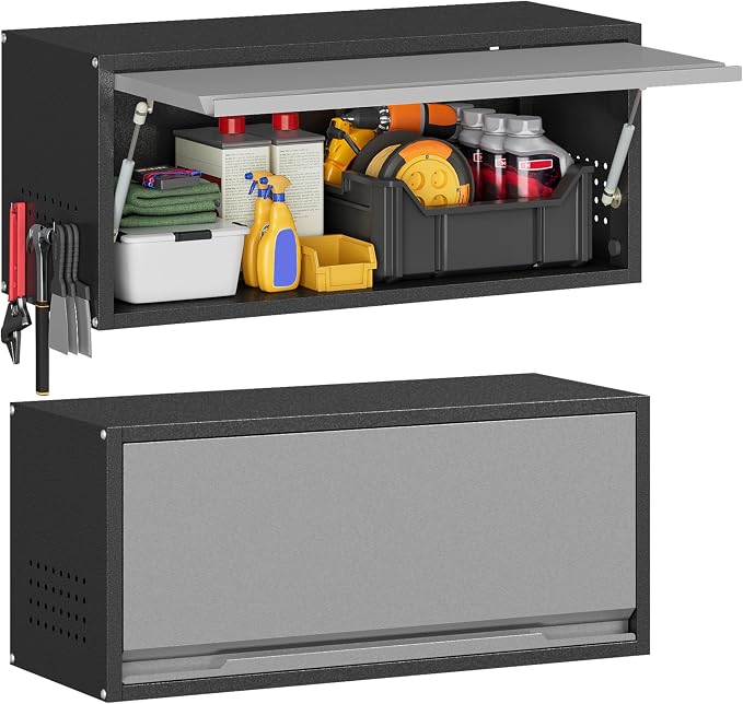 Metal Garage Wall Cabinet with Up-Flip Door, Wall-Mounted Steel Storage Cabinet by Firstsky