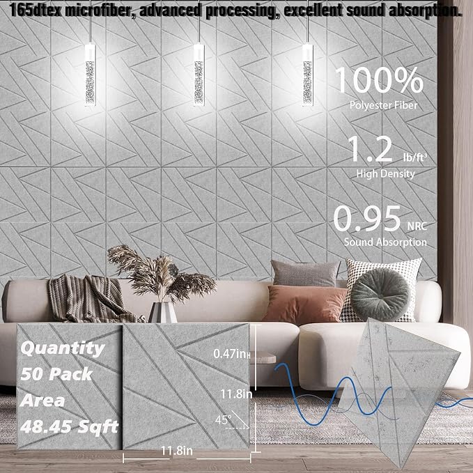 50 Pack Bulk Self-Adhesive Soundproof Wall Panels, 1.2lb/ft³ High Density - Image 6