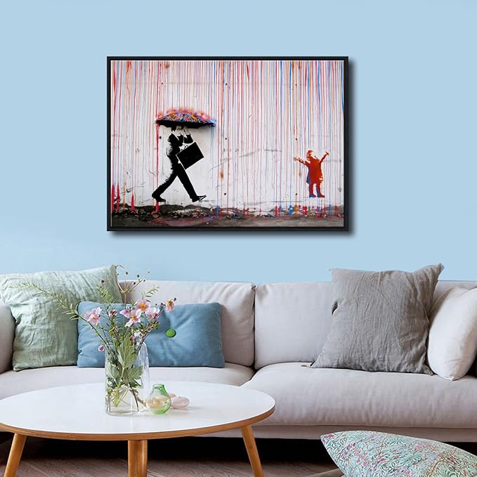 Wieco Art Framed Banksy Raining Day or Colorful Graffiti Street Famous Canvas - Image 3