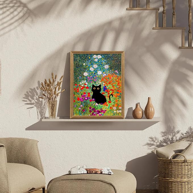 Fantasy Artists Gustav Klimt Canvas Wall Art, Framed Aesthetic Cat Floral Wall - Image 3