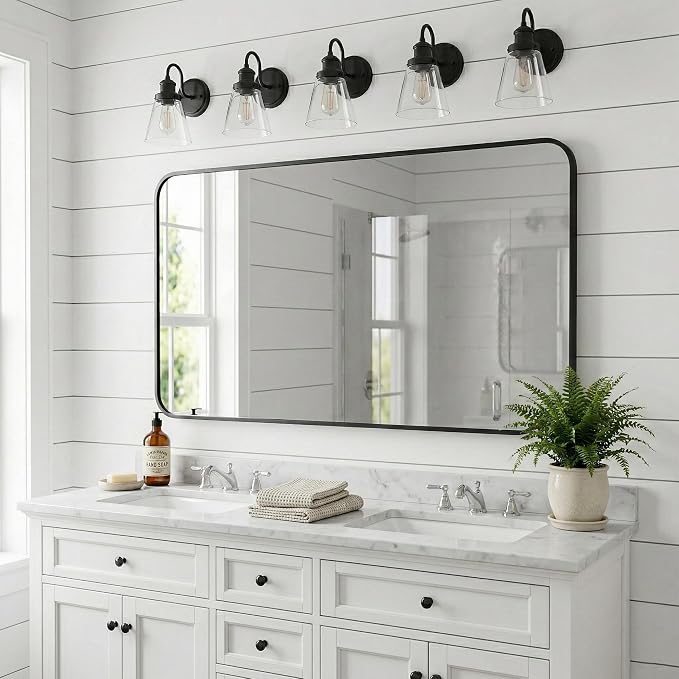 30x48 Inch Oversized Matte Black Bathroom Vanity Mirrors | Flush Mount Deep Set - Image 2