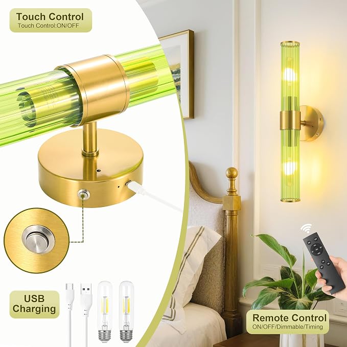 Morauroral Gold Battery Operated Wall Sconces Set of 2, Rechargeable Wall Lights - Image 7